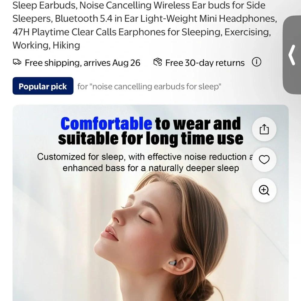 Wireless Black Earbuds with Charging Case- great for side sleepers! NWT!